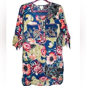 Fig & flower Floral Women’s 3/4 Sleeve top tunic Sz S